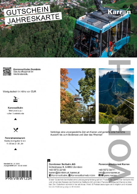 Karrenseilbahn Wertgutschein Jahreskarte 2025